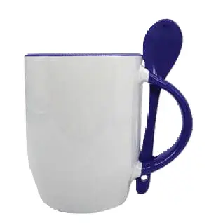 Mug with spoon dark blue and white 350 ml UPSB885.webp