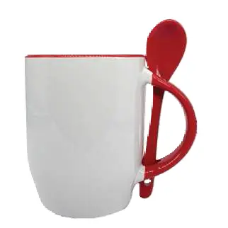 Mug with spoon red and white 350 ml UPSB884.webp