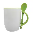Mug with spoon green and white 350 ml UPSB887.webp