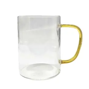 Mug glass yellow handle clear 450 ml SB8244.webp