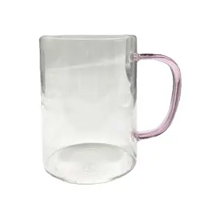 Mug glass pink handle clear 450 ml SB8243.webp
