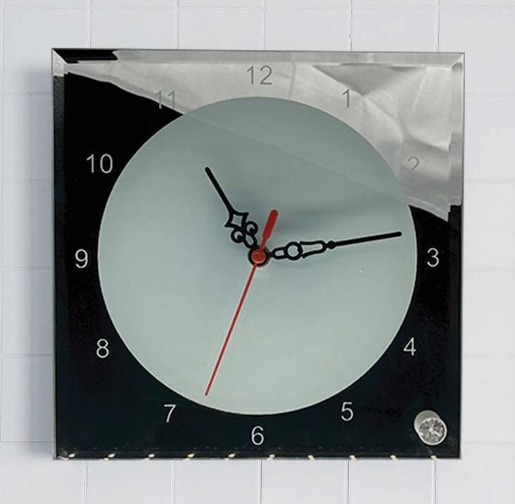 Wall clock 20 cm glass mirror square