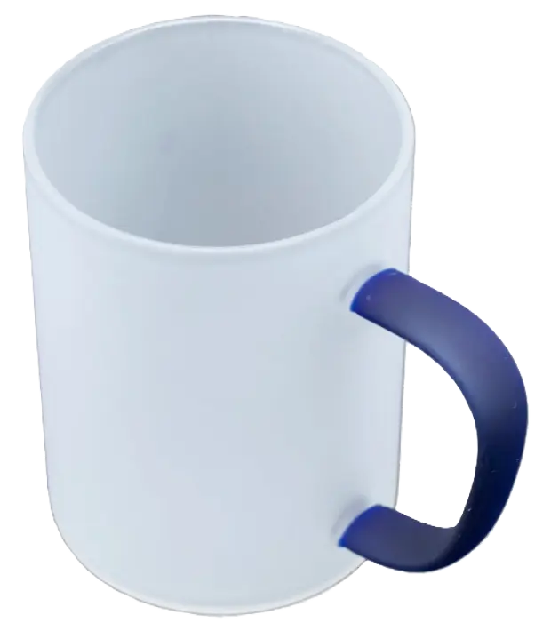 Glass mug blue handle