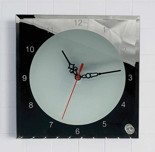 Wall clock 20 cm glass mirror square